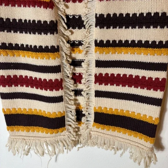 Vintage 100% Pure Wool Striped Fringe Vest British Hong Kong Size Small - Picture 3 of 5